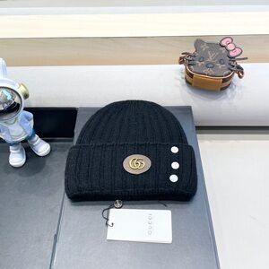 Gucci Black Beanie with Gold Emblem